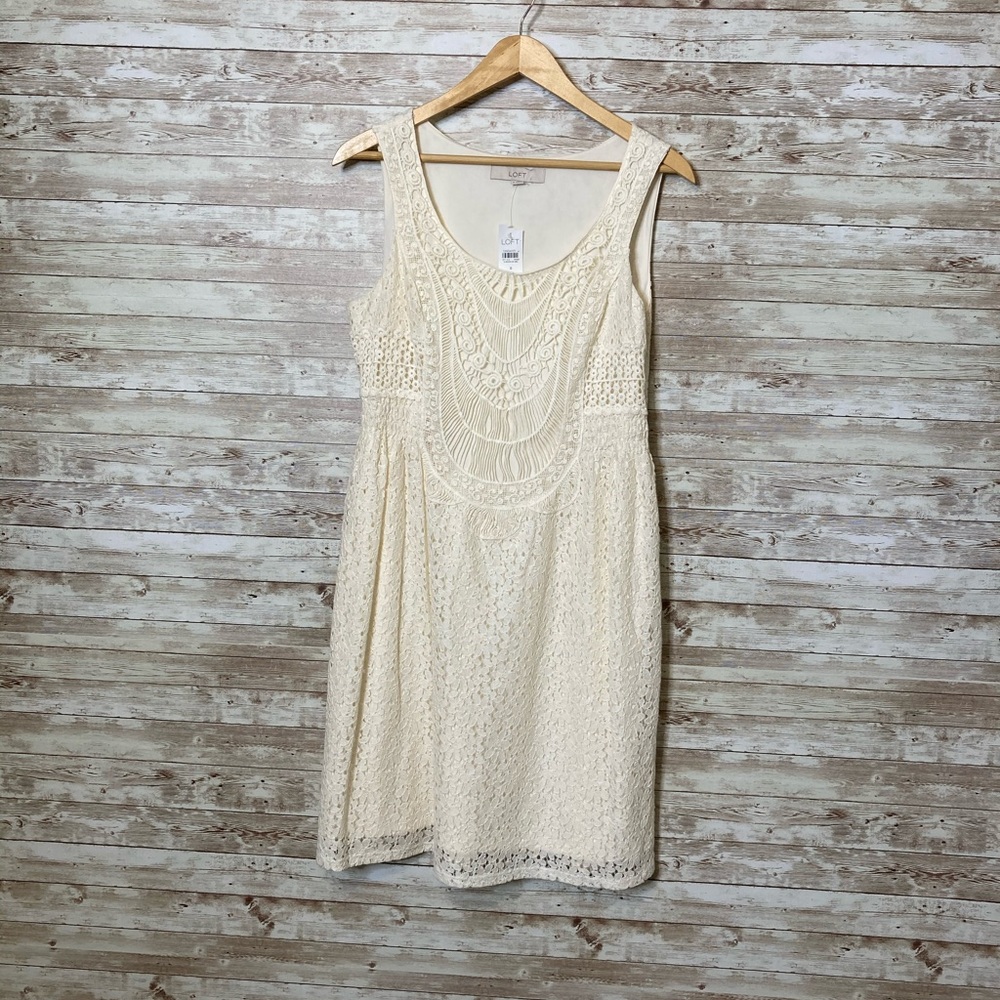 Loft Cream Lined Lace Dress NWT